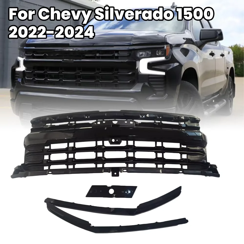 

Для Chevy Silverado 1500 2022-2024 передняя верхняя решетка гриля прямая замена глянцевый черный гоночные грили аксессуары 85516929
