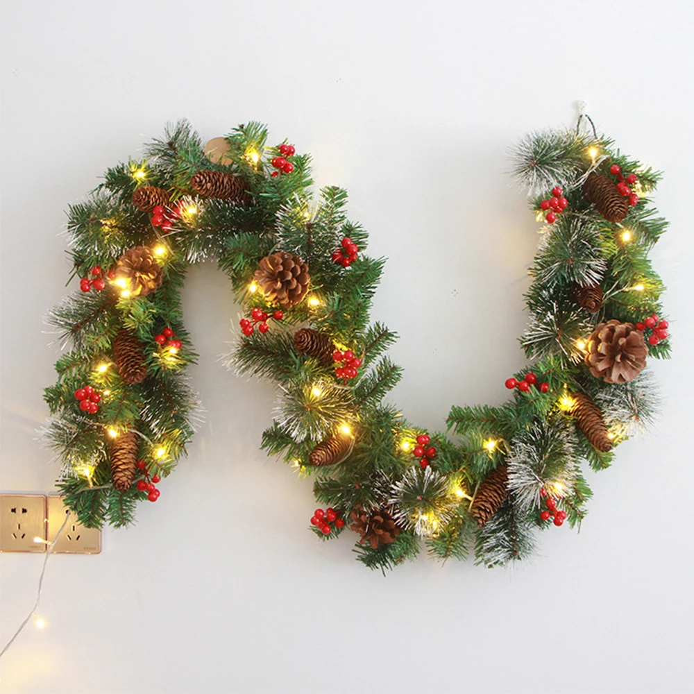 1.8m Christmas Garland with Light Artificial Vine Christmas Wreaths Xmas Tree Ornament Mantel Fireplace Stairs Wall Door Decor