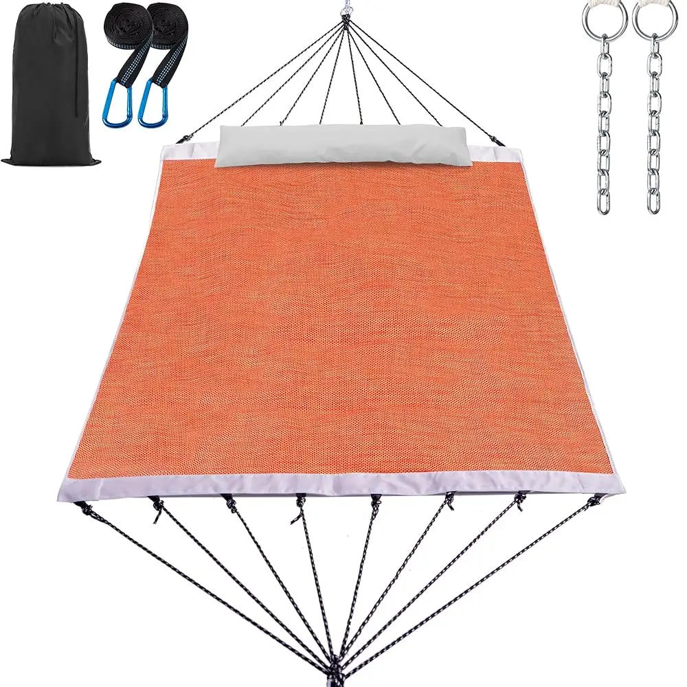 

14Ft Two Person Outdoor Hammock, Portable Camping With Folding Steel Spreader Bar, Carrying Bag, Carabiners, Tree Straps,