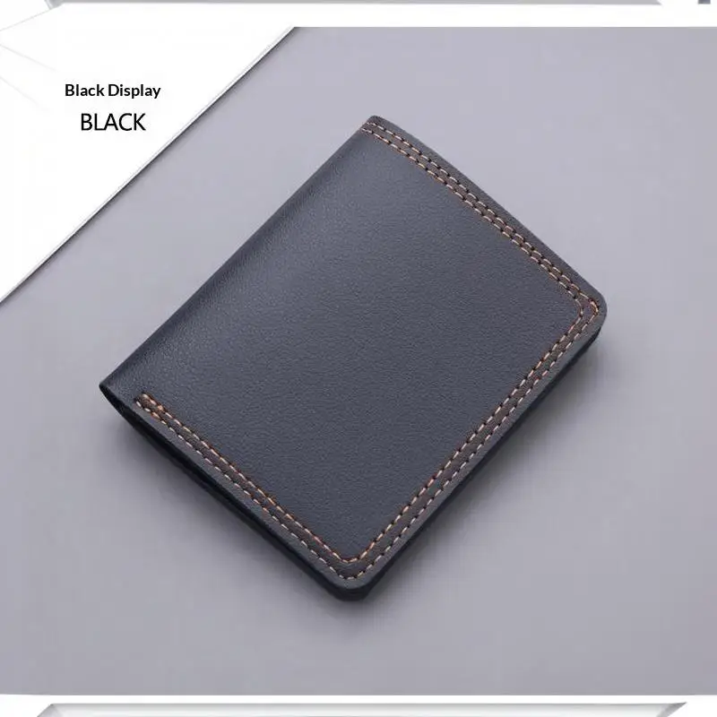 Minimalistische Herren-Geldbörse aus PU-Leder, Schwarz-Kaffee, große Kapazität, mehrere Fächer, zweifach faltbar, Ausweiskartenhalter, für Männer und Frauen – Detail 11