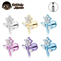 ASTM F136 Titanium Piercing Flower CZ Ear Stud Helix Tragus Daith Cartilage Piercing Earring Internal Thread Labret Body Jewelry