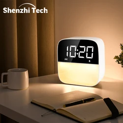 Table Lamp Alarm Clock, Dimmable Warm Night Light，Digital Beside Lamp for Kids, Adults, Party, Bedroom, Camping, Home Use