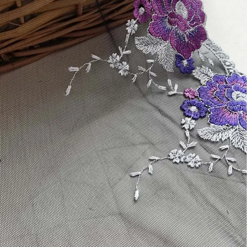 31Yards Purple Floral Embroidery Lace Trim Black For Skirt Hem Clothes Sewing Material DIY Apparel Dress Fabric