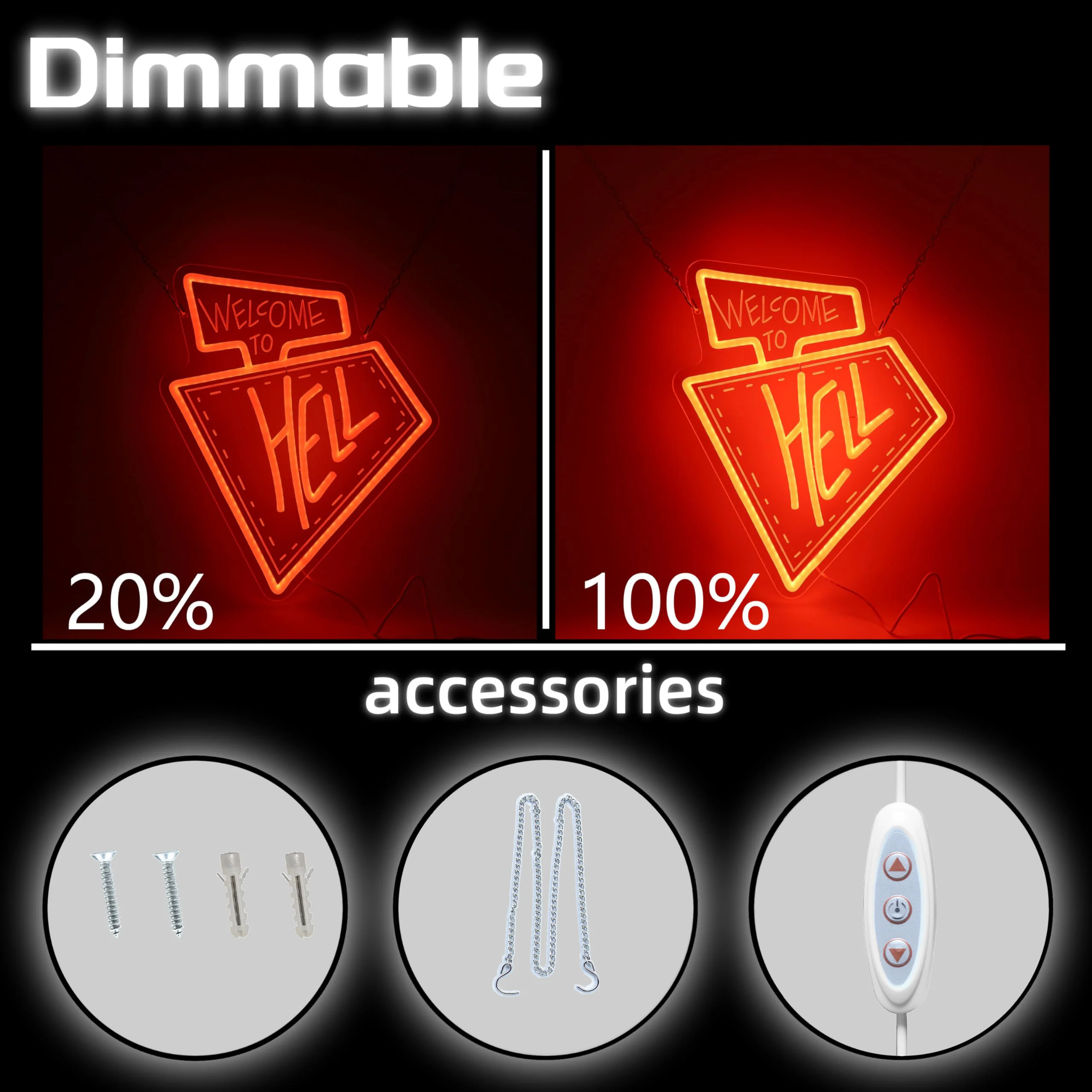 WELCOME TO HELL LED neon, USB powered dimmable LED neon, suitable for game rooms, men's cave, party wall decoration
