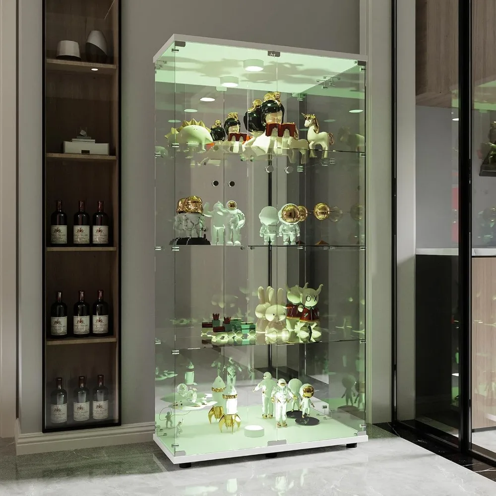 Moderner Vitrine aus Glas, neuer Vitrine aus gehärtetem Glas, 4 Ablagen, 2 Türen mit leicht abschließbarem Glasvitrine mit Flo