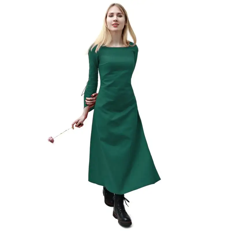 Elegant Medieval Dress Linen with Wave Viking Renaissance Dress for Halloween Carnival Suit Female Simple Shirt Dress Women