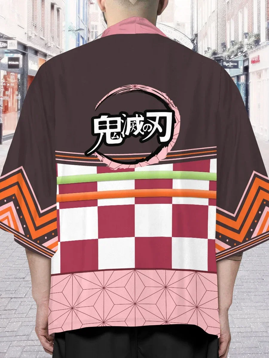

Demon Slayer Nezuko Kimono Cloak Loose Three-quarter Sleeve Cardigan Robe Feather Anime Cloak Short Sleeve T-shirt