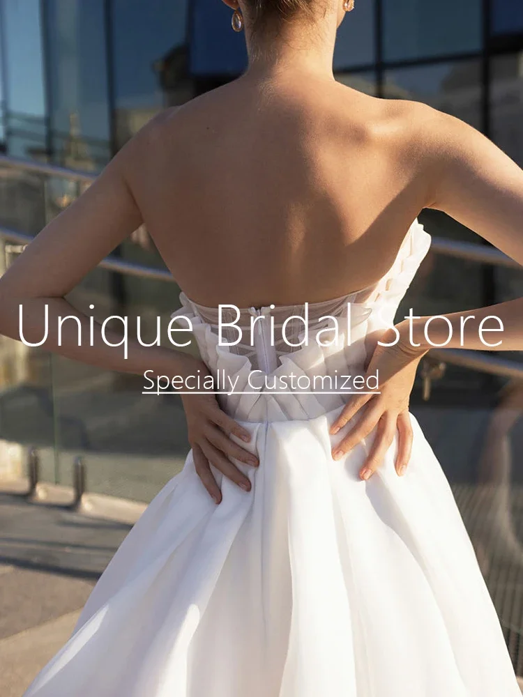 Abito da sposa classico personalizzato Fuest Sweetheart A-Line drappeggiato Abiti da sposa eleganti Abito da sposa romantico con cerniera senza schienale