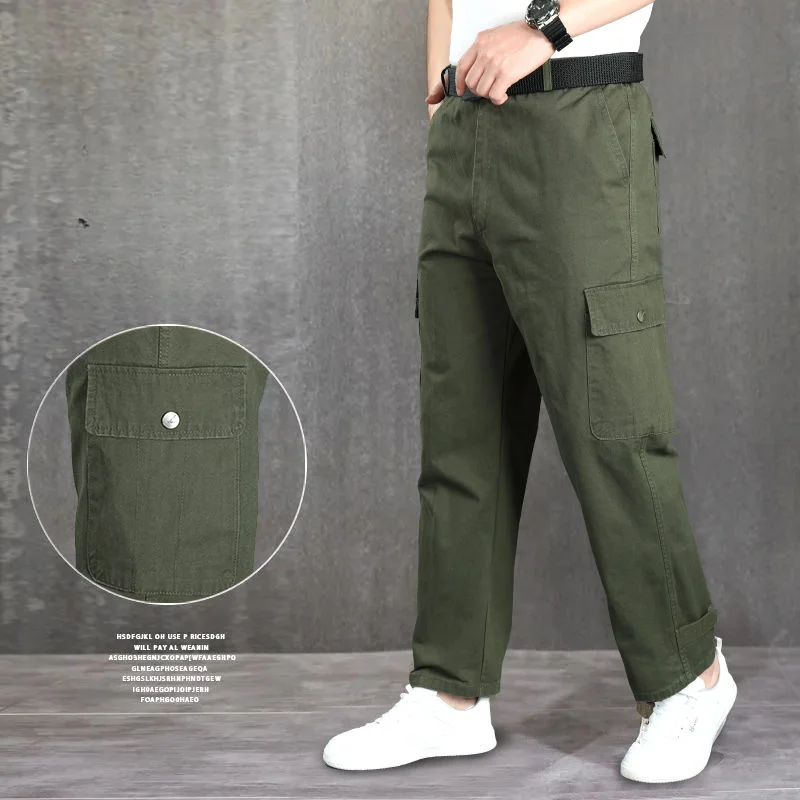 

2023 Men's Spring Autumn New Multi-Pocket Cargo Trousers Male Casual Straight Pants Men Fashion Solid Color Work Wear Pants H249