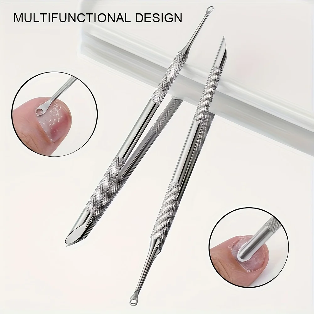 1/2pcs Stainless Steel Cuticle Pusher Nail Care Tool, Multi-Functional Dead Skin Remover, Portable and Durable, Manicure File