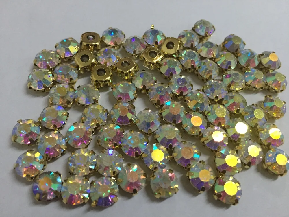 

3mm,4mm,5mm,6mm,7mm,8mm,10mm Crystal AB Color Gold base Beads / Stones ,Crystal Sew on stones with claw Decoration