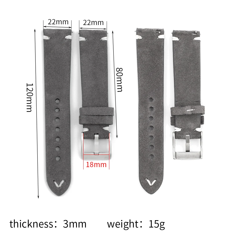 Vintage Suede Leathetr Watch Strap 20mm Handmade Watchband White Grey Replacement Belts for Watch Accessories