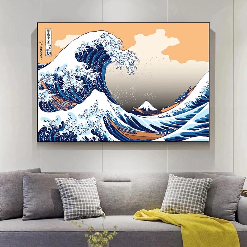 

The Great Wave off Kanagawa Decoration Mural Retro Diamond Paintings Cross Stitch Kits Wall Art Prints for Modern Home Decor