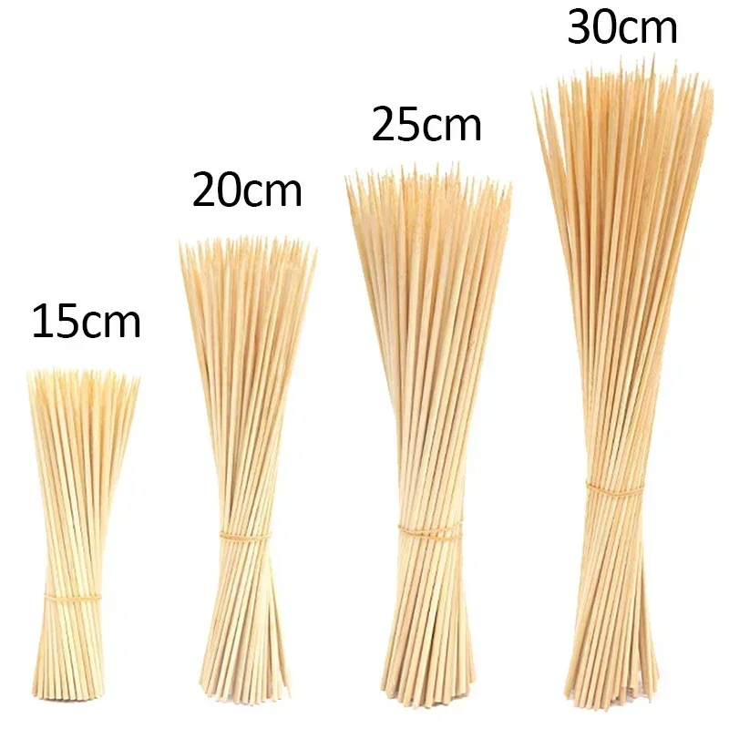 90pcs Bamboo Stick Food Grade Bamboo Skewer Sticks Disposable Natural Wood Long Stick For Barbecue Fruit BBQ Tools 15/20/25cm