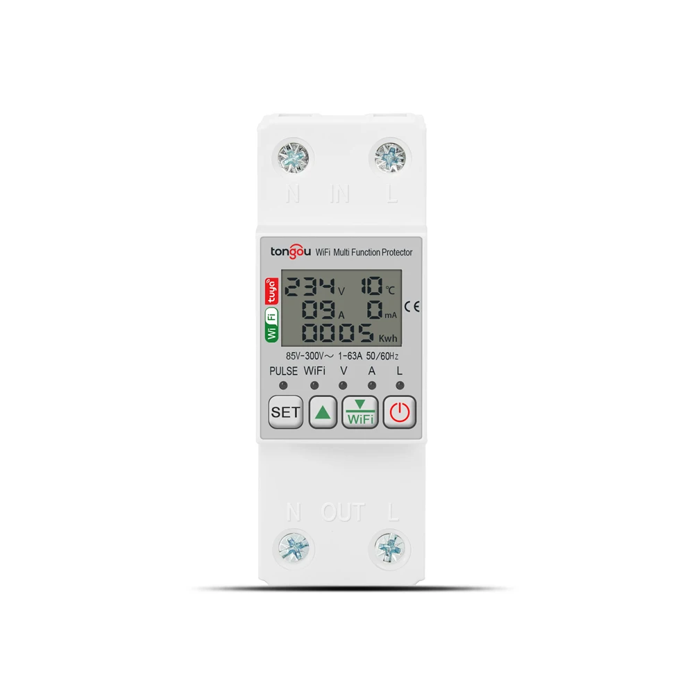 85-300V WiFi Smart Earth Leakage Over Under Voltage Protector Relay Device Switch Breaker Smart Life Energy Power kWh Meter