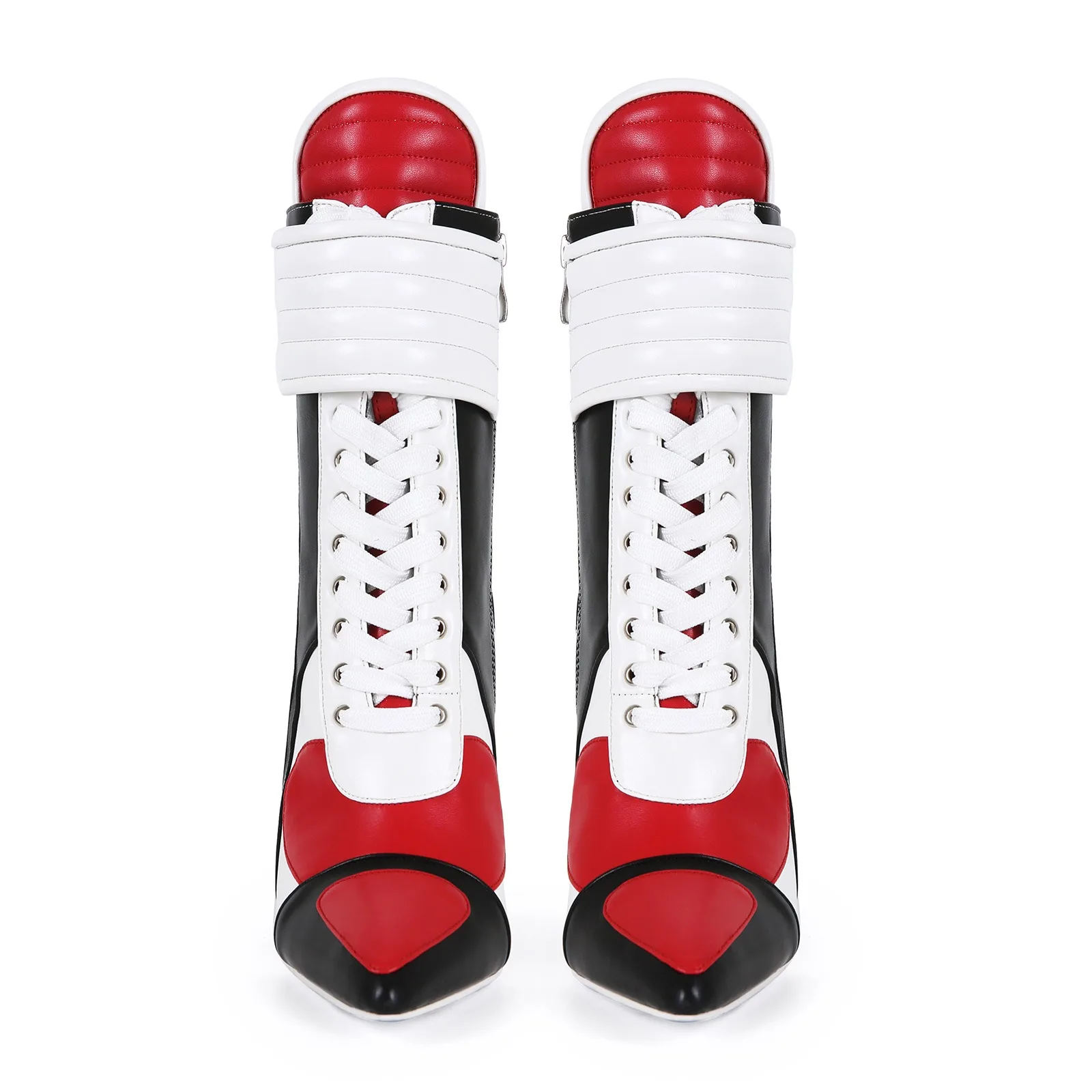 Damen Musikfestival Farbblockierte Spitze Sportliche Stiletto High Heels Kurze Stiefel Mode Große Größe 44 Damen Kurzstiefel