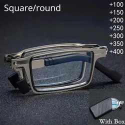 Folding Reading Glasses Anti-blue Light Metal Square Round Frame Portable Presbyopia Glasses for Women and Men  +1.0 To +4.0