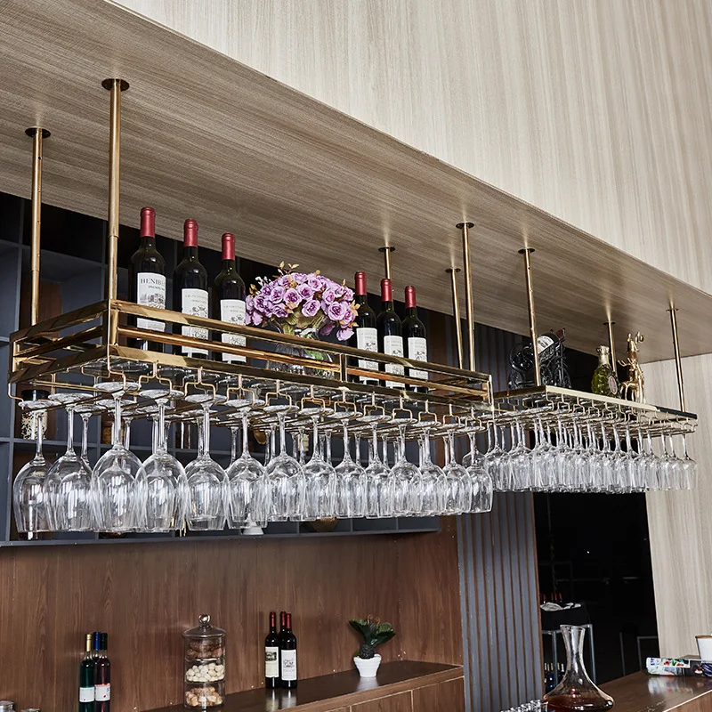 Stainless steel wine glass holder hanging upside down, household bar counter, wine rack hanging European style