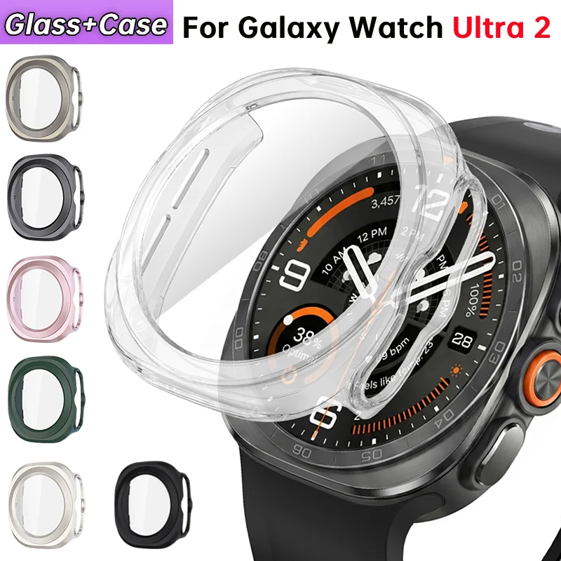 PC Case for Samsung Galaxy Watch Ultra 2 47mm Tempered Glass Screen Protector for Galaxy Watch 9 Ultra 2 Bumper Frame Cover