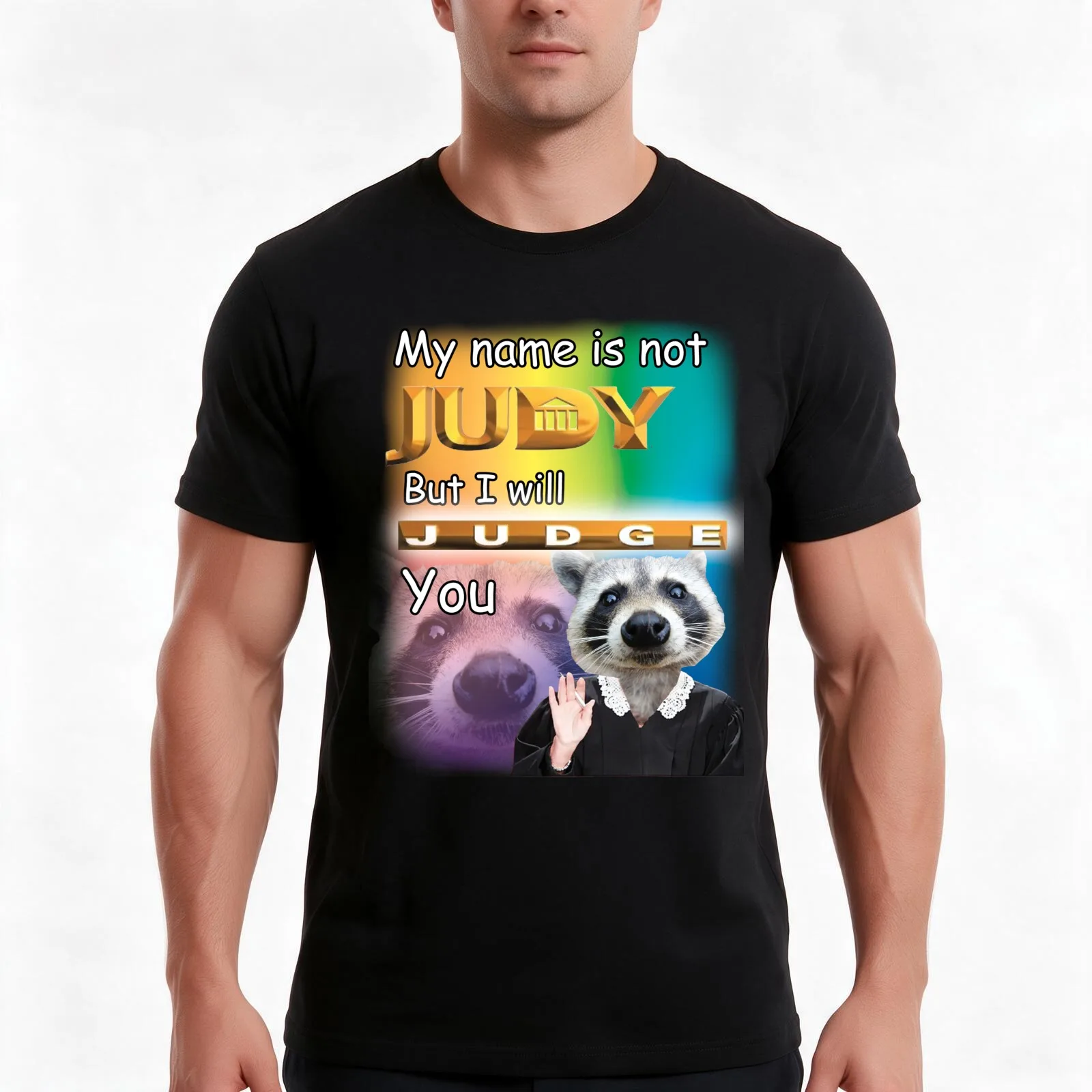 Judging You Raccoon Shirt T-Shirt, Summer Casual Cotton Tee, Oversized Streetwear Tops, Vintage Graphic Print, Unisex Men Women