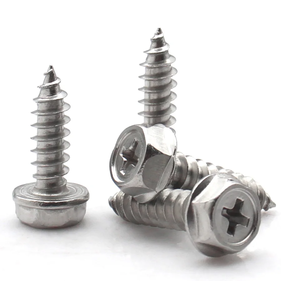 2-30pcs M3 M4 M5 M6 M8 M10 304 Stainless Steel Phillips Hex Head Flanged Self-Tapping Screw Cross Smooth Bearing Surface
