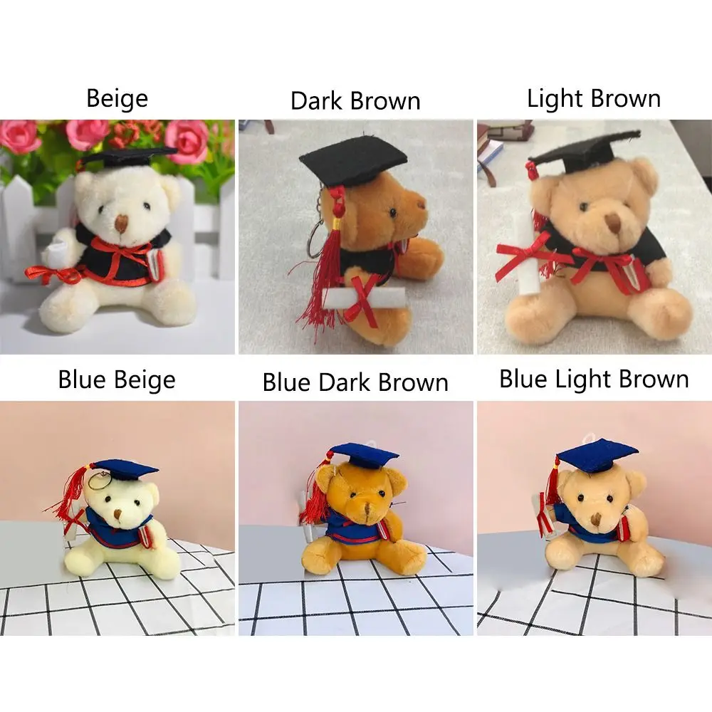 Creative Plush Doll Keychain Dr. Bear Cute Bear Graduation Bear Gifts Fur Pompom Bear Toy Keyring Mobile Phone