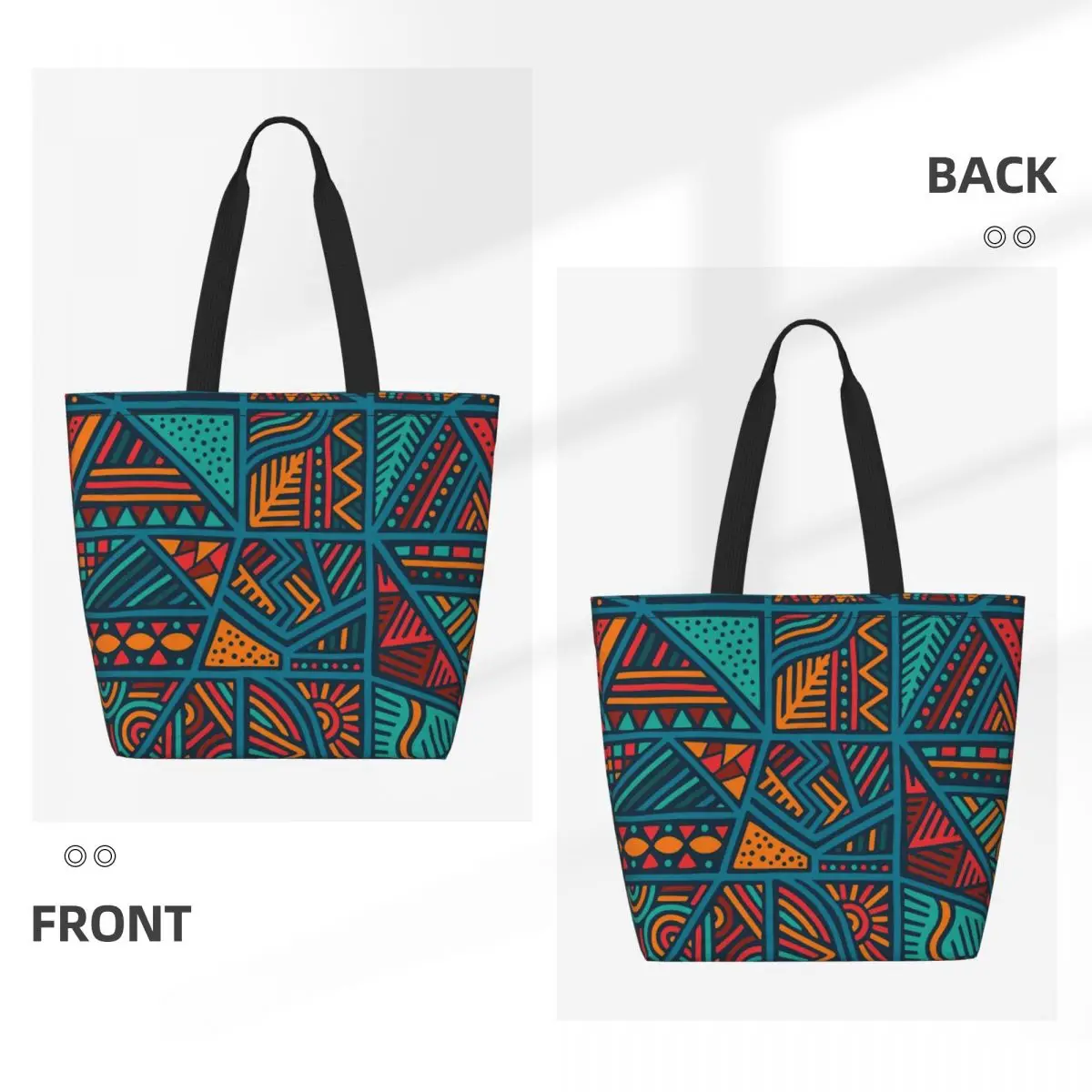 Kawaii African Pattern Shopping Tote Bags Reusable Geometric Ankara Pattern Canvas Grocery Shoulder Shopper Bag