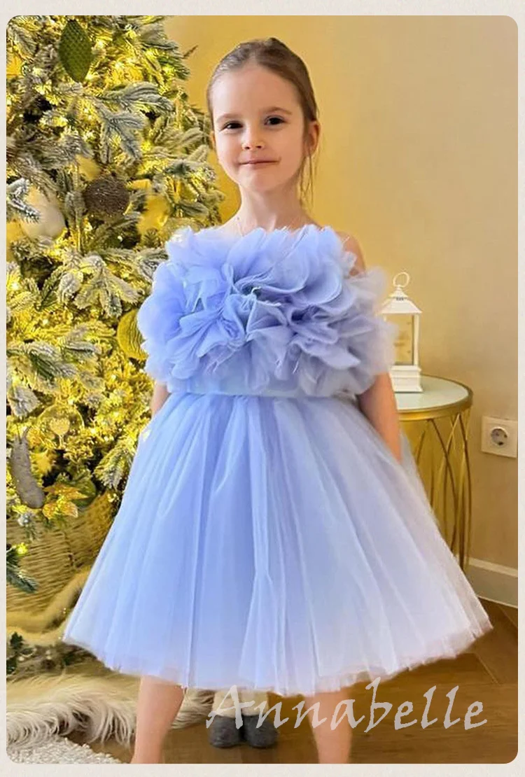 Annabelle-Robe à bretelles spaghetti pour petite fille, tenue de Rhen tulle gonflé pour anniversaire ou mariage