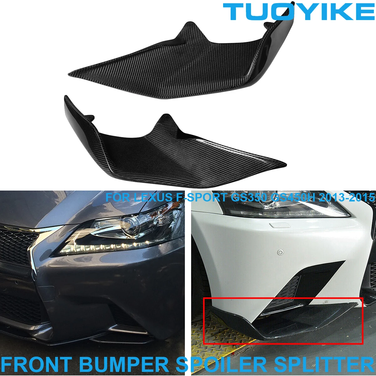 Car Styling Real Carbon Fiber Front Bumper Lip Spoiler Splitter Winglets Flaps Cupwings For LEXUS F-Sport GS350 GS450H 2013-2015