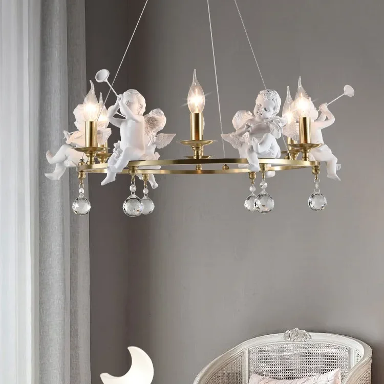 GHJUYIOL American style all copper living room bedroom Nordic creative personality angel art children's room chandelier