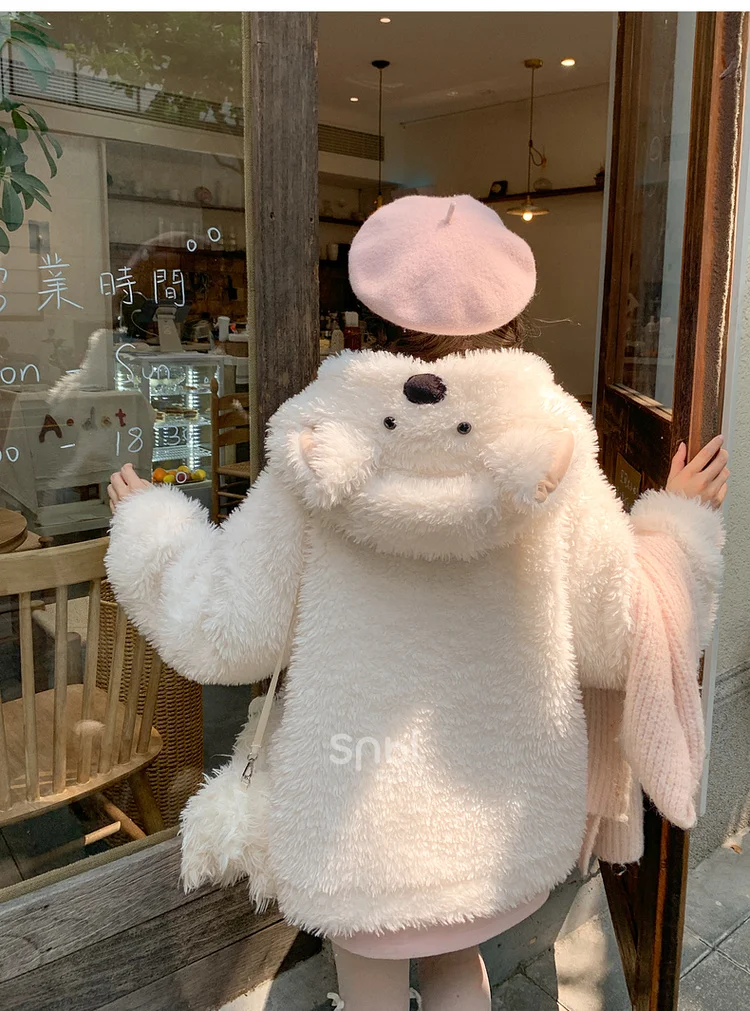 Japonés 2025 invierno Navidad Kawaii perro sudaderas con capucha mujeres suelta Casual grueso felpa caliente dulce chica sudaderas con capucha chaquetas