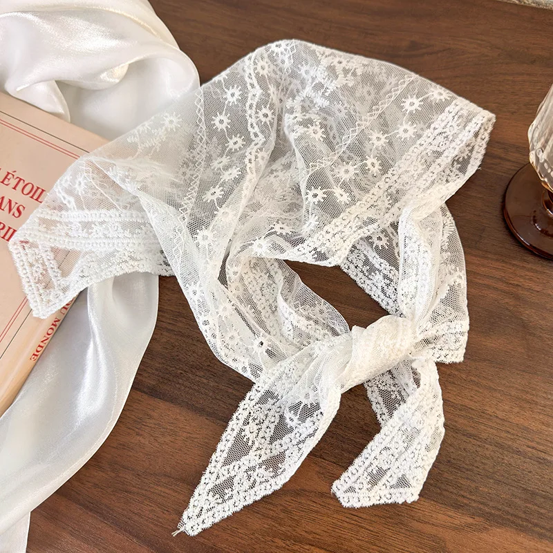 Vintage Französisch süße süße Spitze Blumen Kopftuch Damen Dreieck Schal Seide Stirnband gebunden Haartasche Kopf Reise Kopfbedeckung