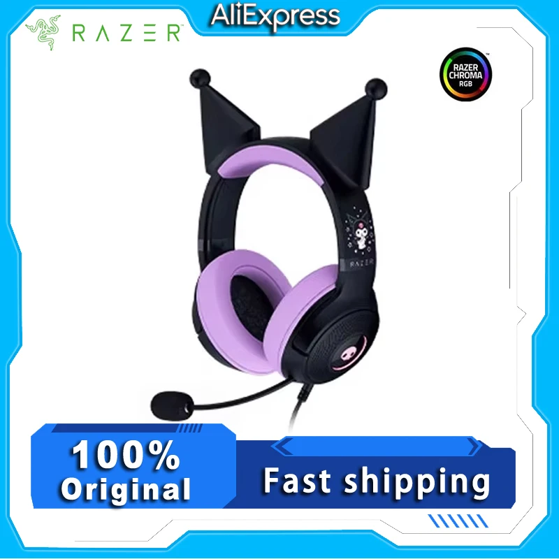 

New Original Razer Sanrio Kuromi Edition USB Wired Headset HyperClear Cardioid Mic TriForce 40 mm Drivers-Kraken V3 X headset mi