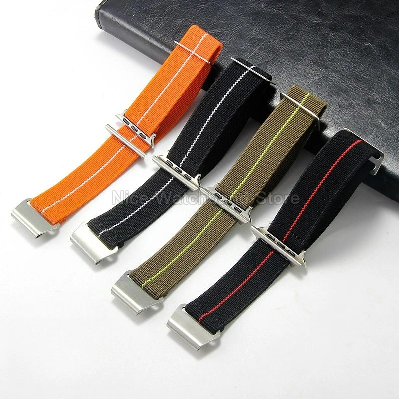 لساعة Apple Premium المرونة المصنوعة من النايلون، حياكة عالية الكثافة، أزرق رمادي أسود بني، واجهة خاصة، مشبك خطاف من الفولاذ المقاوم للصدأ #3