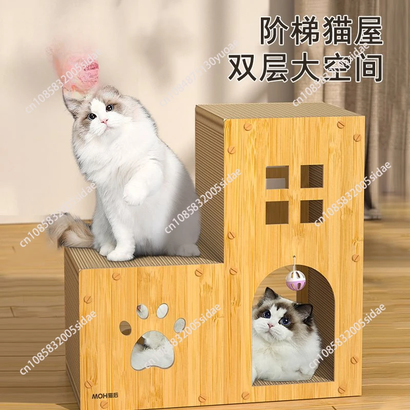 Indoor Cat Scratcher Houses Scratch Pad Cardboard Pet Lounger Box Spacious Scratching Lounge Bed Kitten Cat Pet Sleeping House