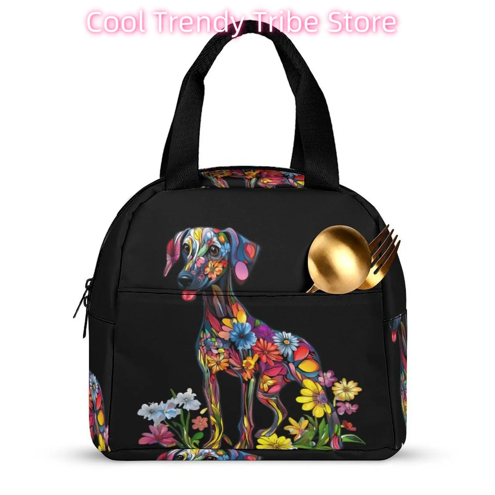 Floral Print Greyhound Dog Lunch Bag Insulated Lunch Box Leakproof Cooler Bag for Work Travel Outdoor