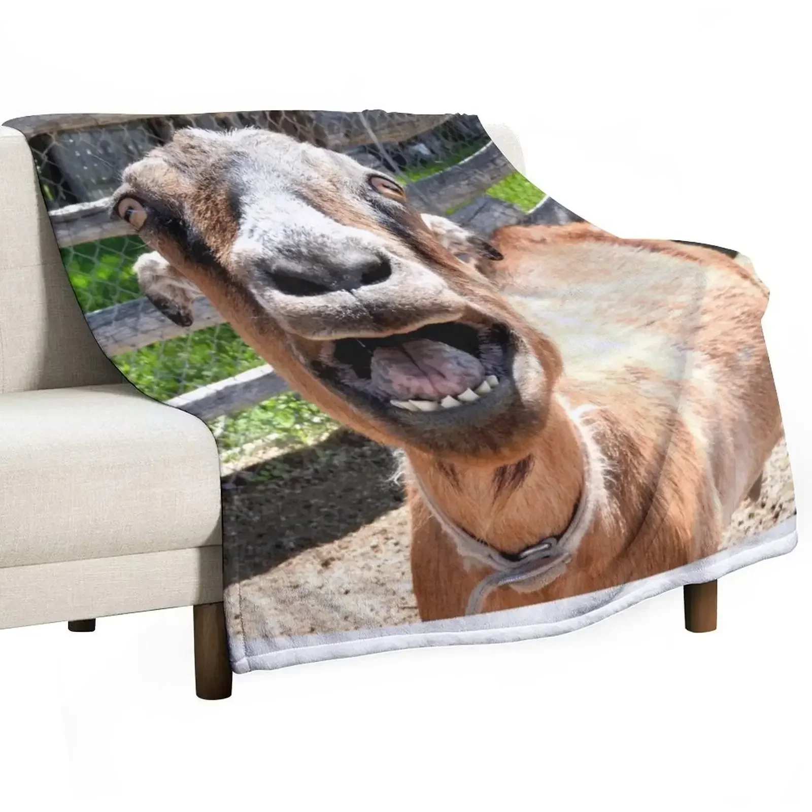 smiling goat, yelling goat, funny goat Throw Blanket Plaid on the sofa Luxury St Hair Soft Plaid manga wednesday Blankets