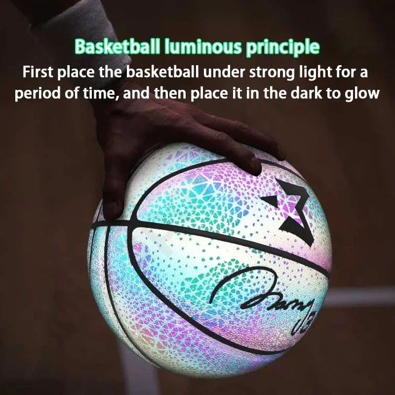 Holographic Reflective Basketball Size 5/7 for Youth Adults Outdoor Indoor Glowing Luminous Basketball Rubber Balls