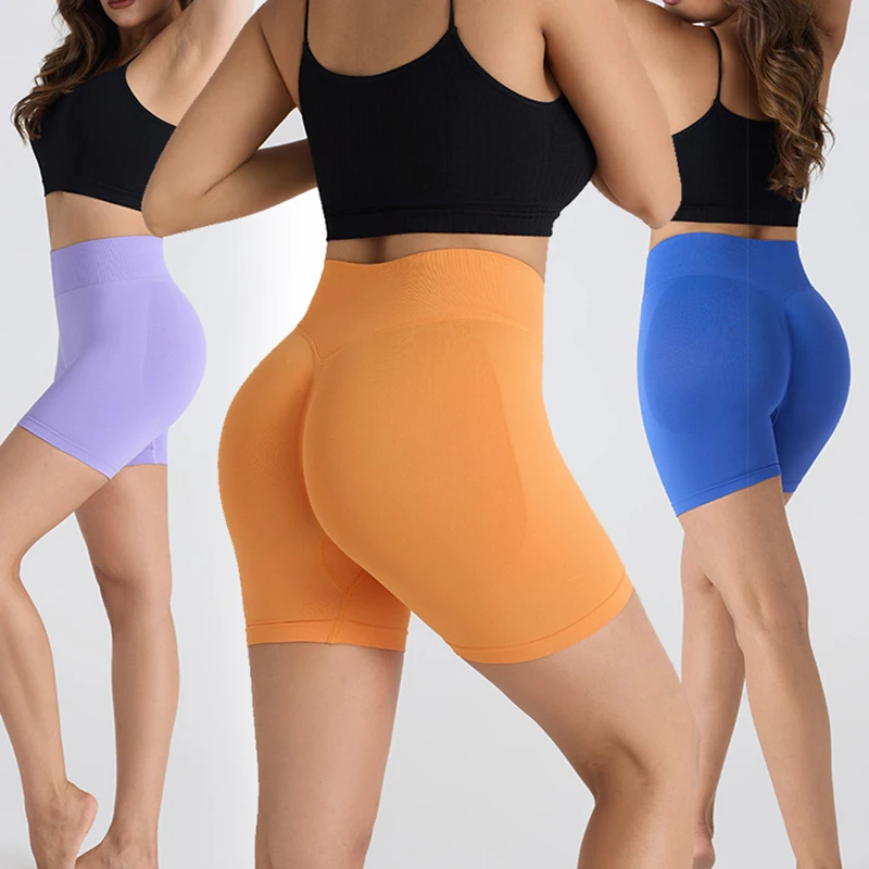 Women's Leggings Solid Color Nylon Fitness Shorts Breathable Sweat Absorbing Hip Lifting Running Fitness Leggings Yoga Pants