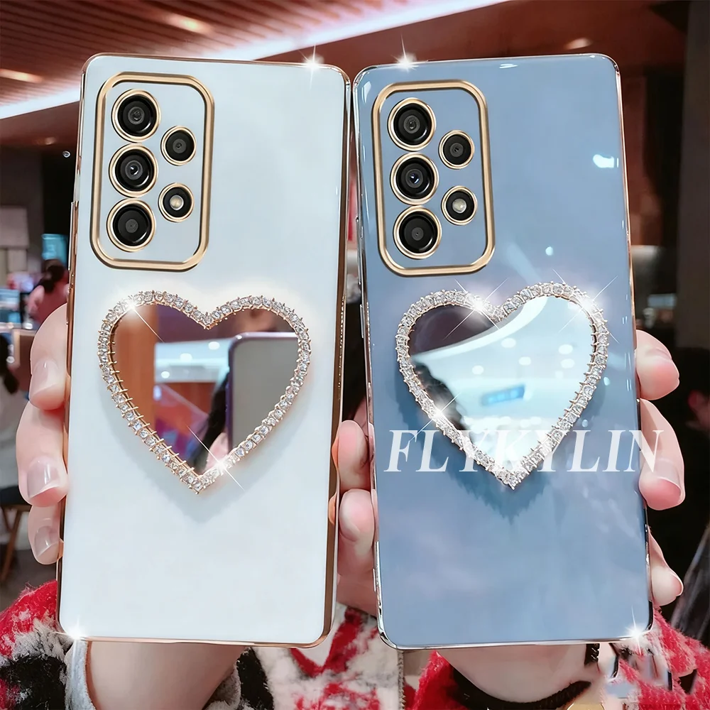 لسامسونج A53 A33 A13 A14 A54 A04 A34 A24 A05 A35 A55 A25 A15 الحب مرآة مع سلسلة كريستال مطلي لينة قذيفة #1