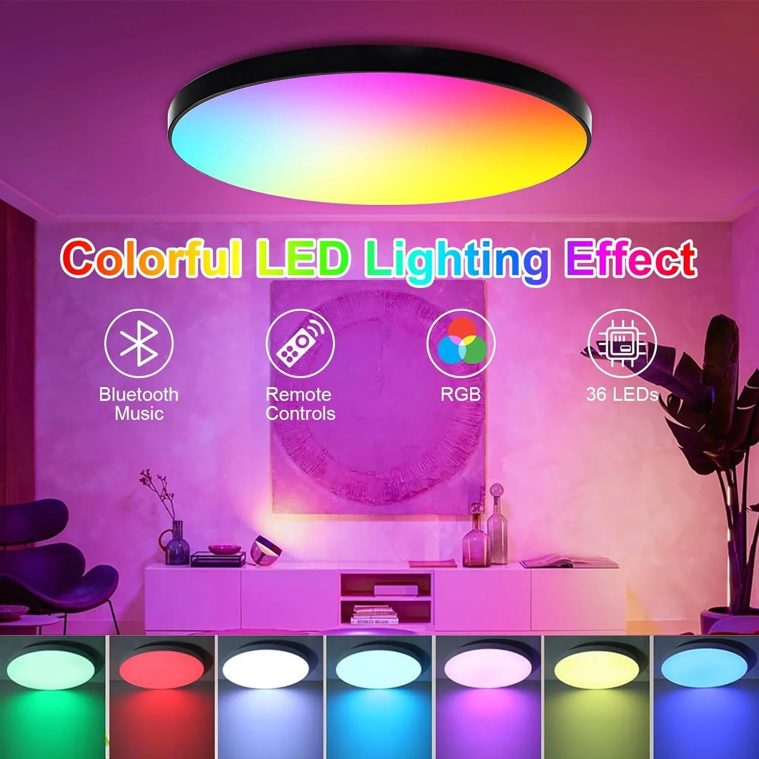 ZAOXI 36V Smart Ceiling Light Graffiti Bluetooth RGBCW Google Home Alexa Voice Assistant APP Remote Control LED Ceiling Lamp