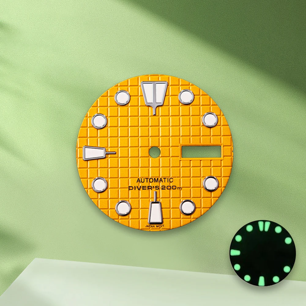 28.5mm S Logo Black Waffle Dial No Hands Suitable For NH36/4R36 Movement C3 Green Luminous Watch Modification Accessories