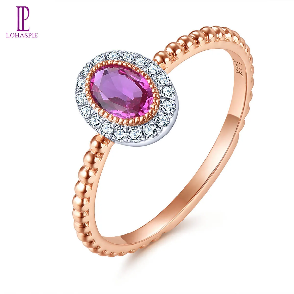 Lohaspie 14K Rose Gold Natural No Heated Ruby Ring 0.49 Carats Genuine Gemstone Romantic Style Fine Jewelry for Valentine's Day