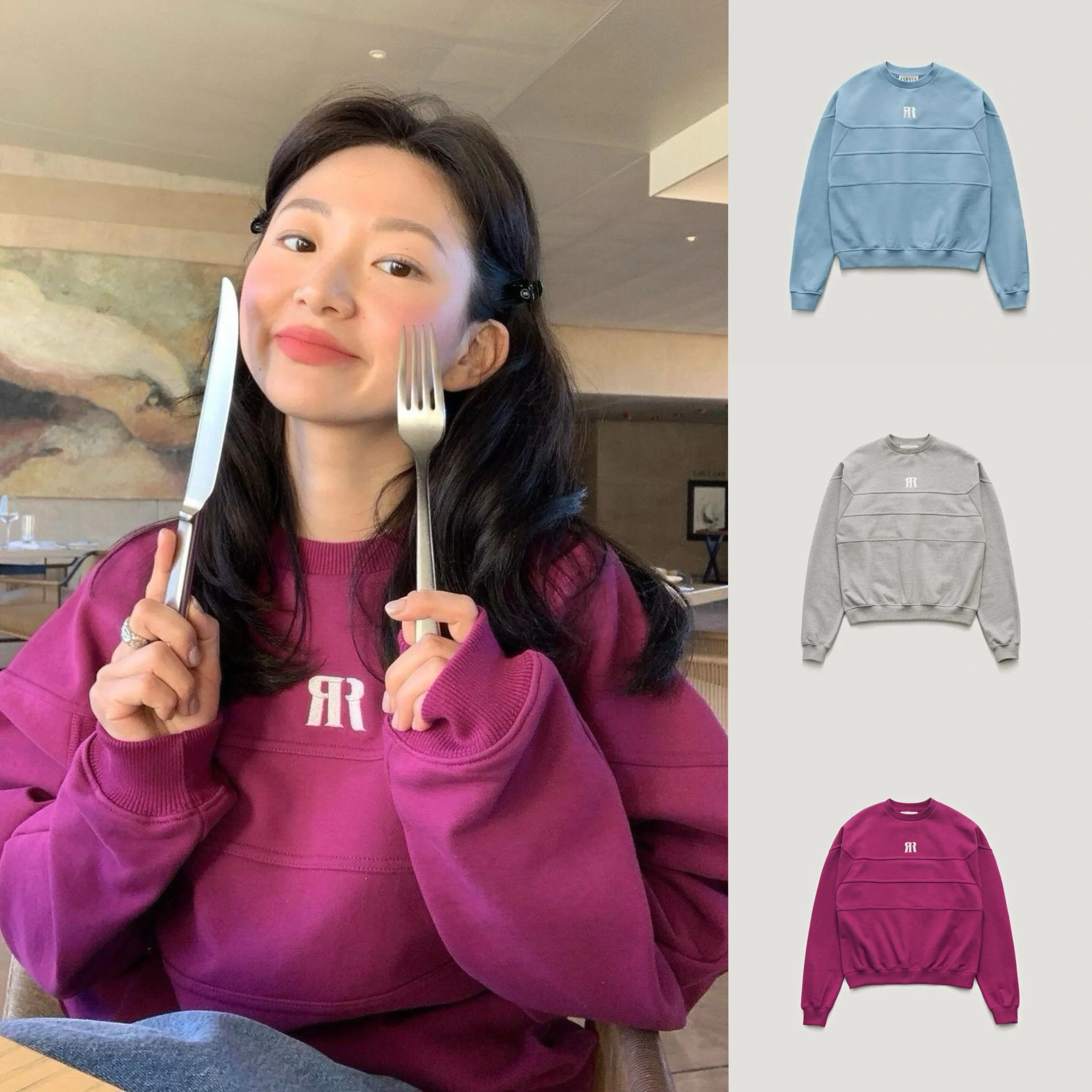 

Свитшот свободного кроя с круглым вырезом для женщин, коллекция Ferven2025, осенняя коллекция, удобный, с длинными рукавами, с вышитым буквенным узором