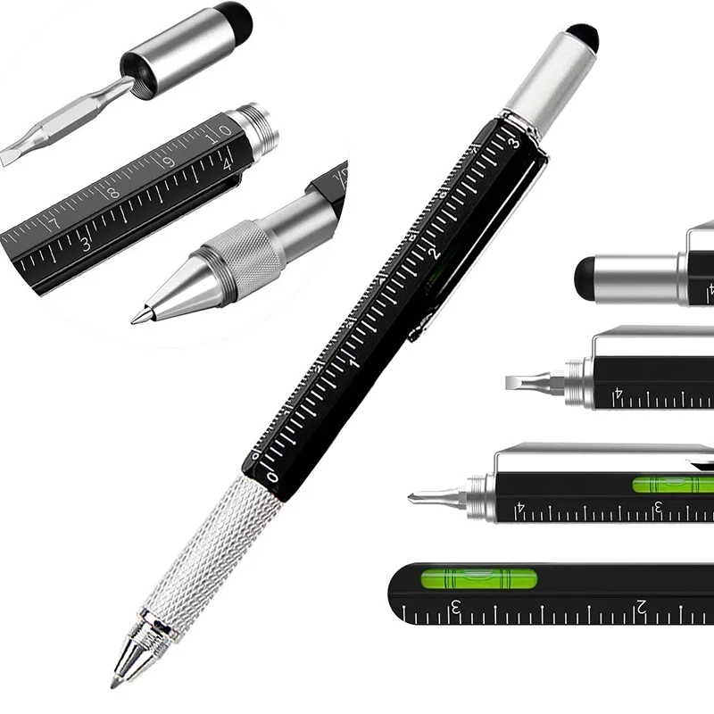 7 In 1 Multifunctional Pen Metal Luxury Touch Screen Stylus Capacitive Pen Screwdriver Ruler Refillable Ballpoint Pencil Tools