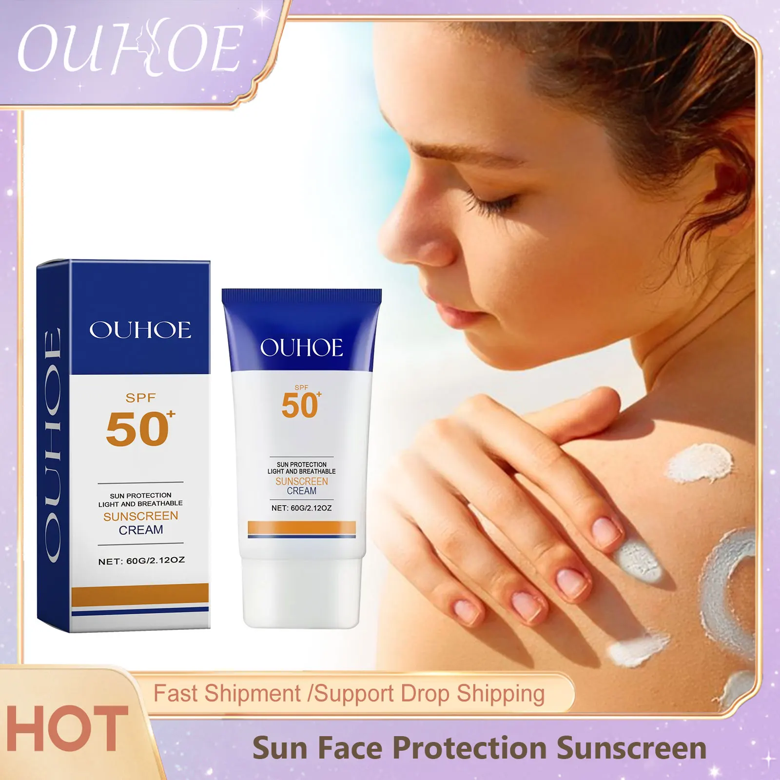 

OUHOE Sun Face Protection Sunscreen Spf50 Oil Control Anti Oxidant Moisturizing Skin Brightening Hyaluronic Acid Sunscreen Cream