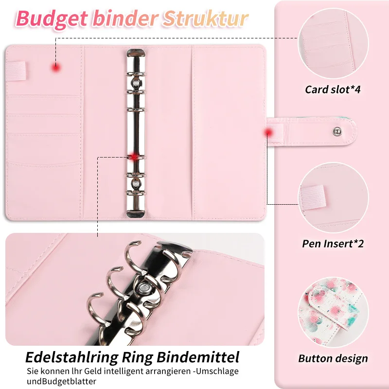 A6 Colorful Flower Money Budget Planner Binder Zipper EnvelopesCash Envelopes For Budgeting Money Organizer For Budget Binde