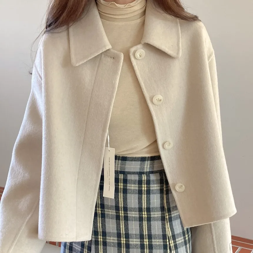 Coreano Sle Inverno New Faion Colletto rovesciato Design unico Bottone singolo ort Ele Cappotto di lana Capispalla da donna