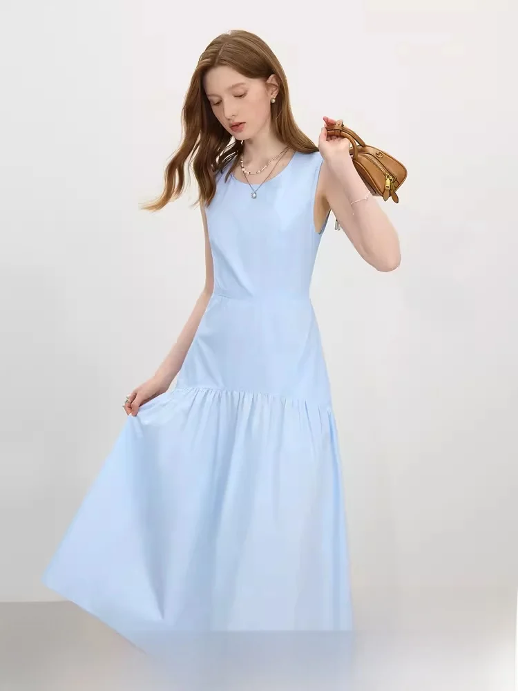 

Платье Vivian Feng Design без рукавов из хлопка, женское, летнее 2025, новое, с вырезами, без спинки, длинное, праздничное, А-силуэт