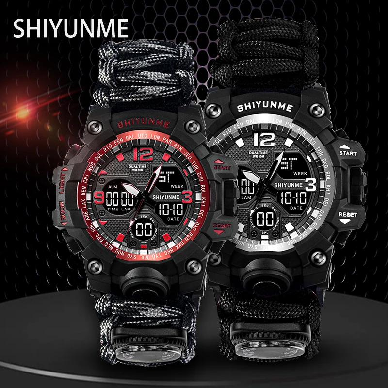 SHIYUNME G Style Men\'s Sports Watch Military Outdoor Camping Compass Thermometer 50M Waterproof LED Digital Quartz Man Watch Hot